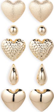 Tasha 5-Pack Heart & Bean Stud Earrings
