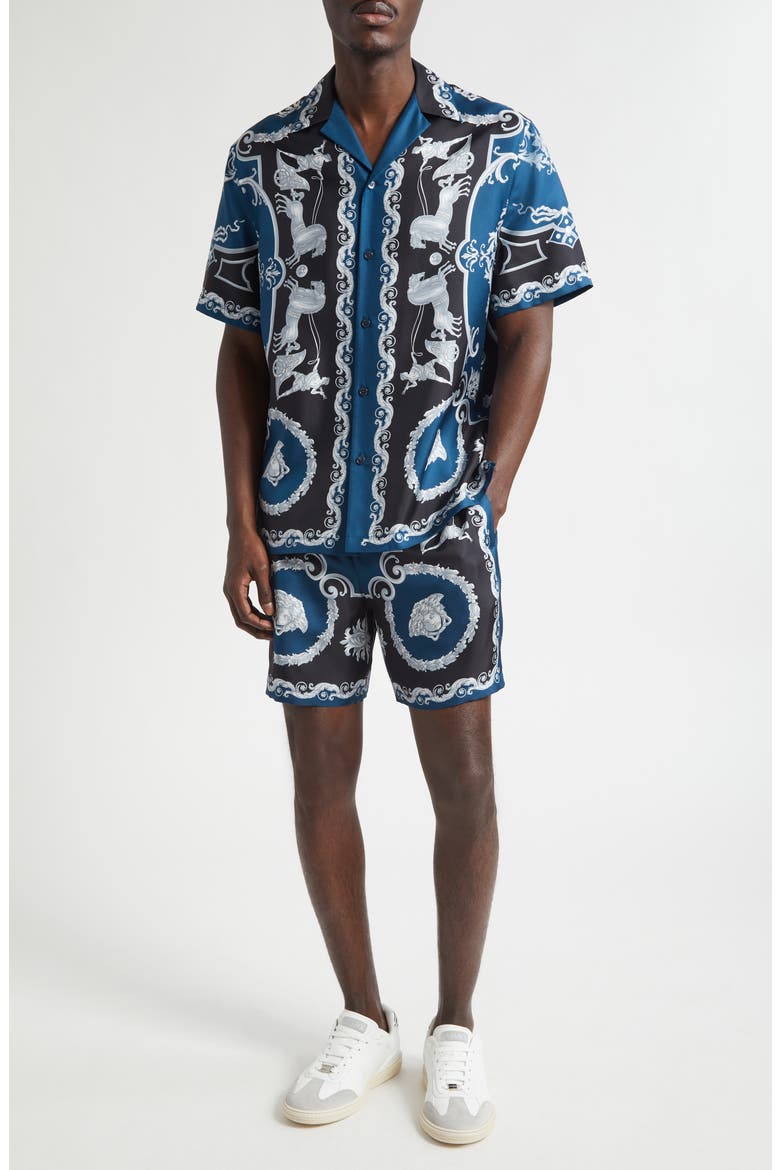 La Coupe des Dieux Silk Shorts, Alternate, color, 5BE50-BLACK PETROL BLUE