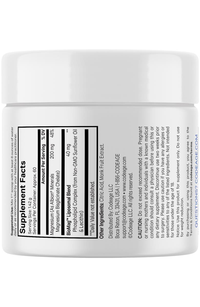 Codeage Magnesium Glycinate Powder Supplement 2-Month Supply, Alternate, color, White