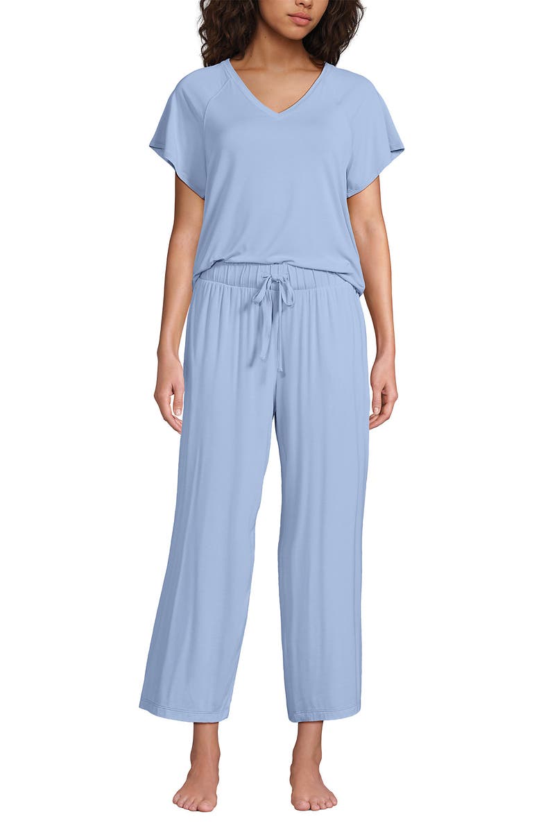 Lands' End Cooling Pajama Set - Short Sleeve Top and Crop Pants, Main, color, Misty Blue