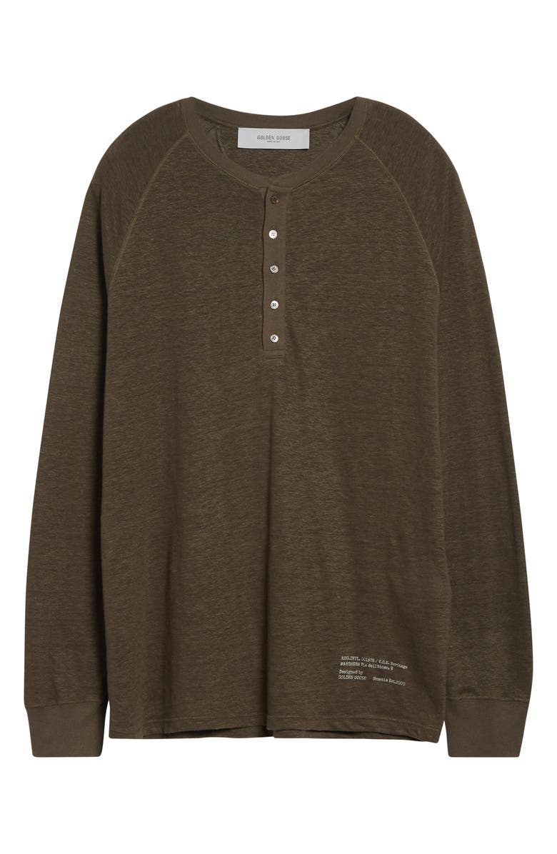 Golden Goose Journey Serafino Long Sleeve Linen Henely, Alternate, color, Sea Turtle
