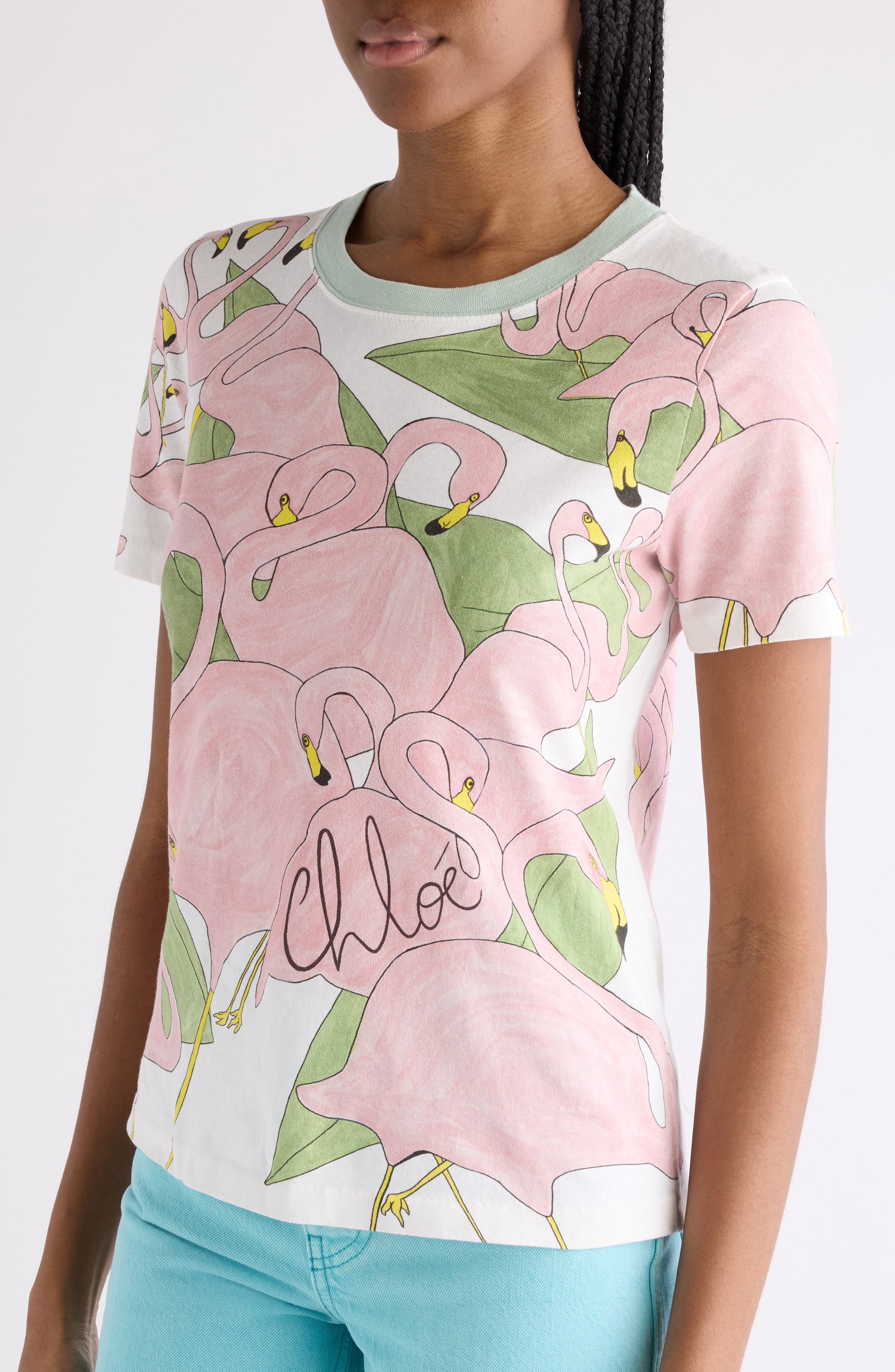 Chloé Flamingo Print Jersey Ringer T-Shirt (Women) | Nordstrom
