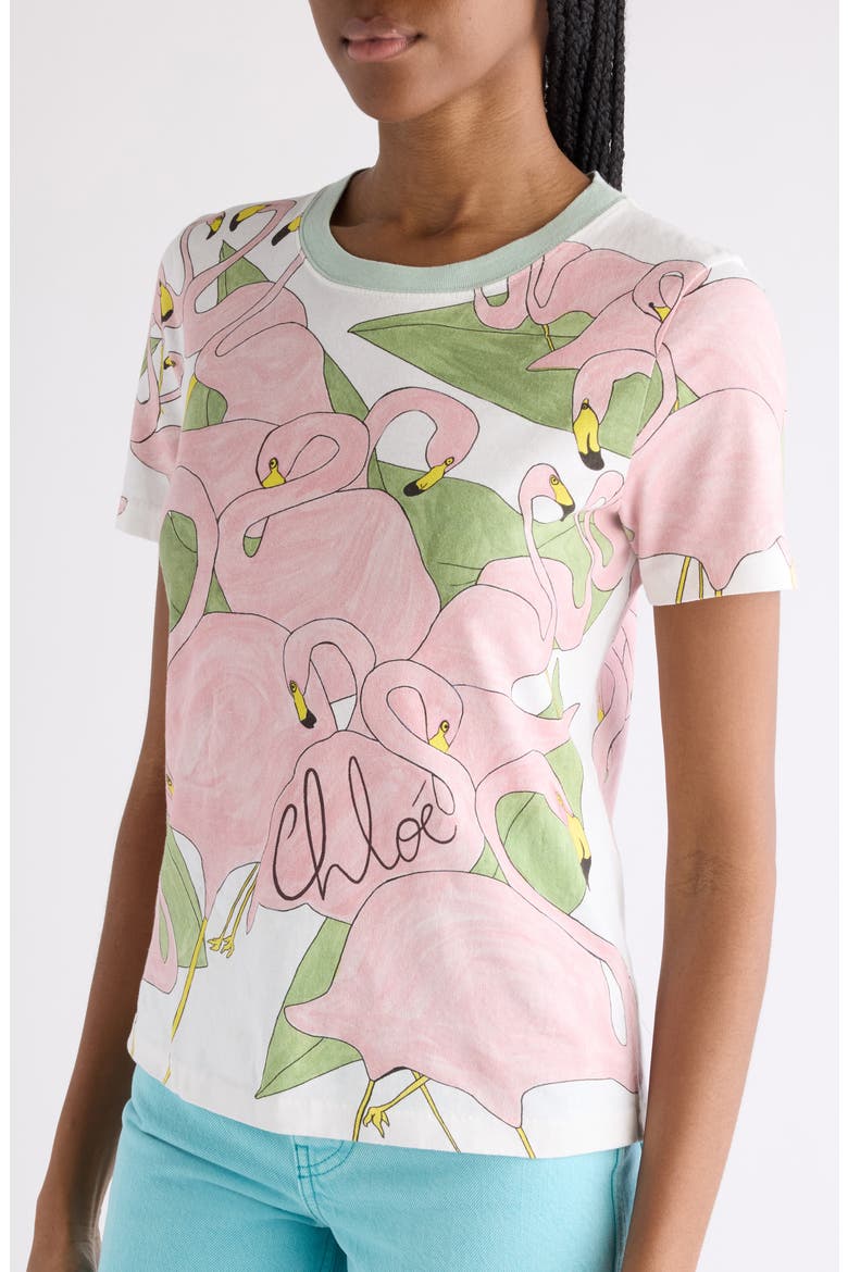 Flamingo Print Jersey Ringer T-Shirt, Alternate, color, ICONIC MILK