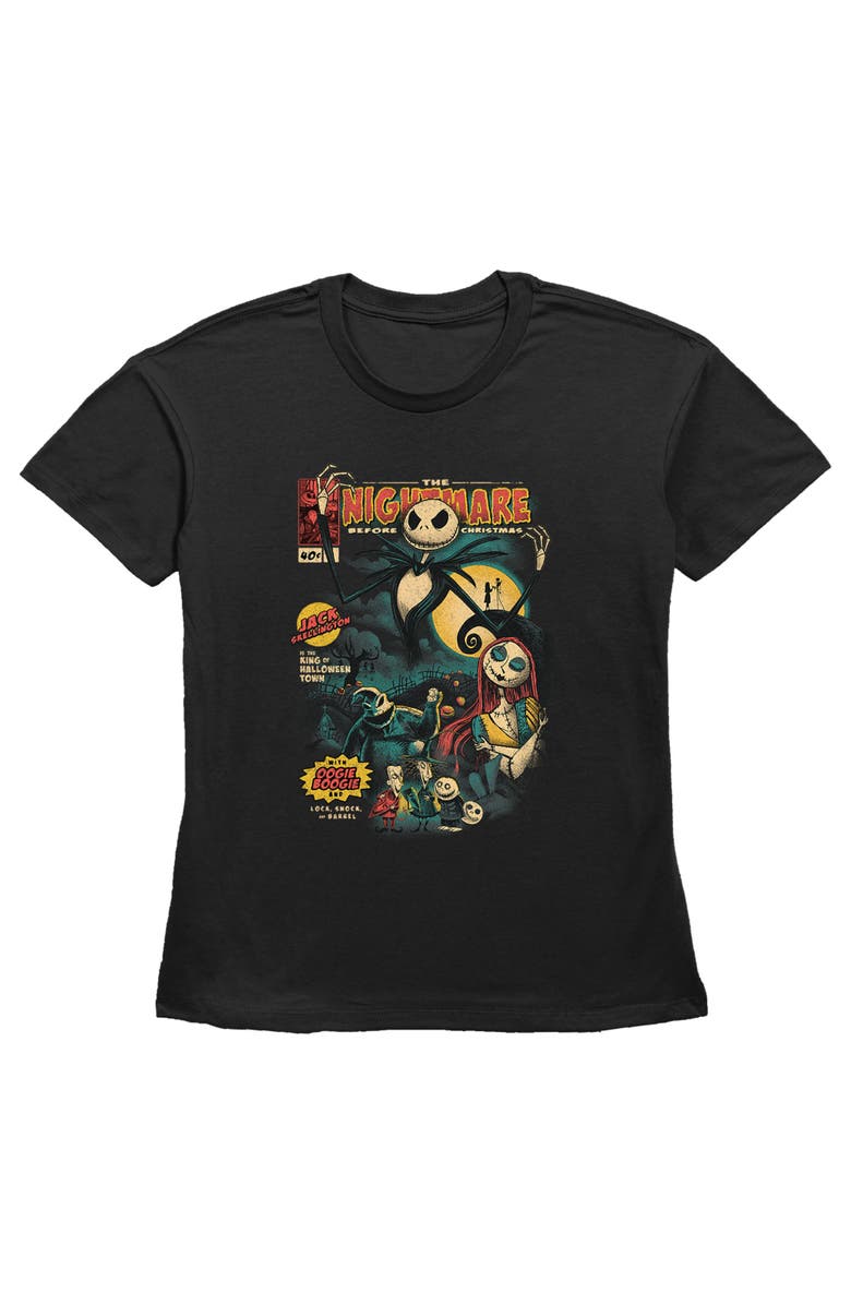 The Nightmare Before Christmas Women's The Nightmare Before Christmas Jack and Sally Comic Cover  Graphic T-Shirt, Main, color, Black