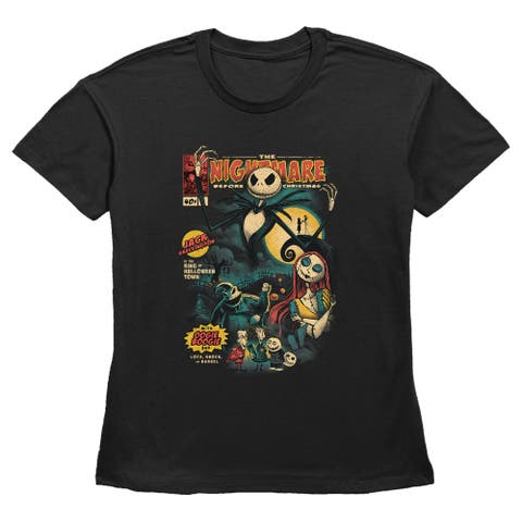 Women's The Nightmare Before Christmas Jack and Sally Comic Cover  Graphic T-Shirt