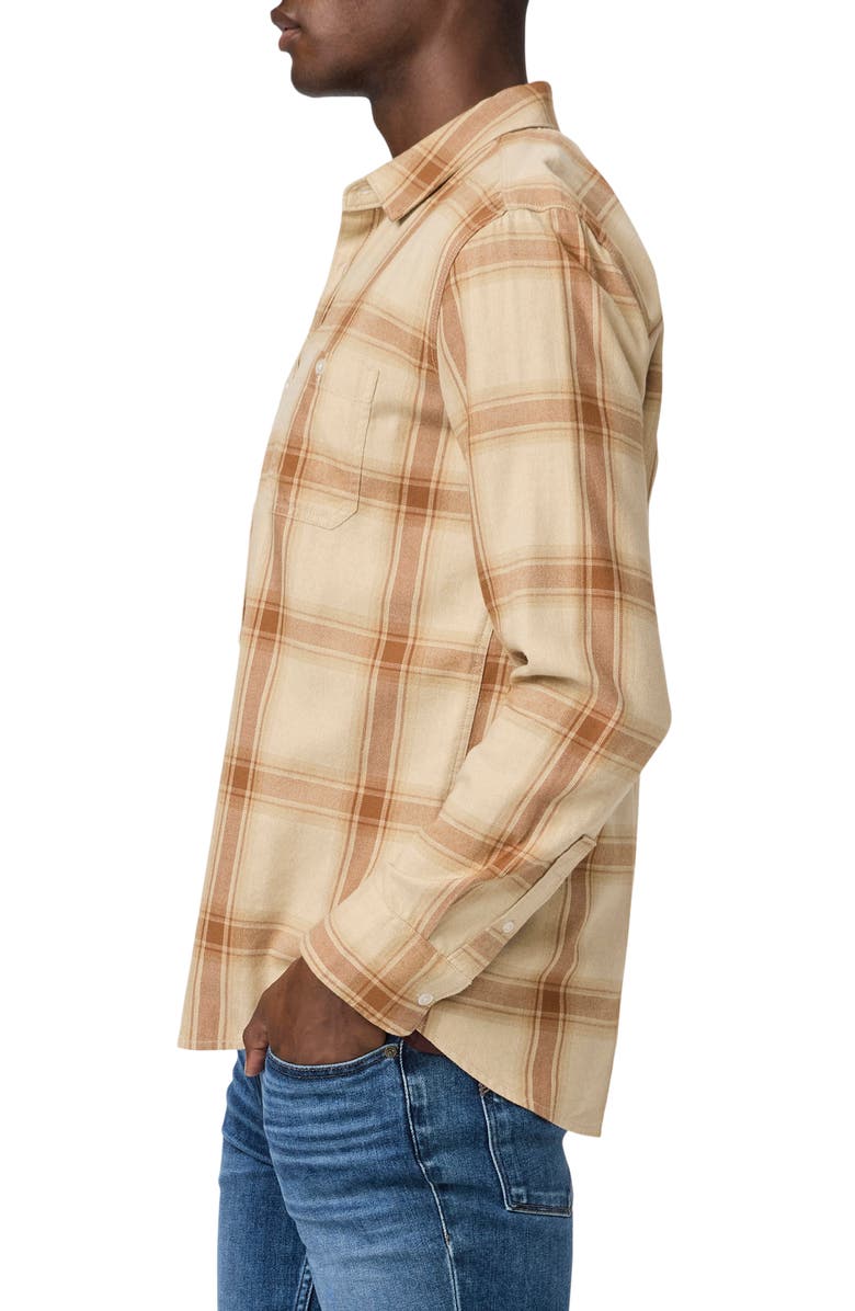 PAIGE Everett Plaid Flannel Button-Up Shirt, Alternate, color, Almond Dune