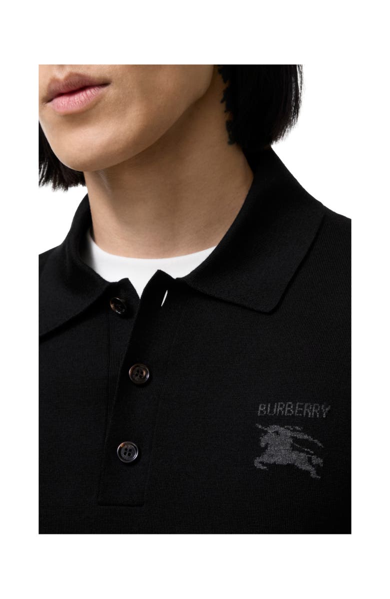 Burberry Long-sleeve Knight Wool Polo Shirt, Alternate, color, Black