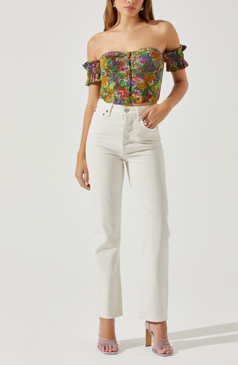 ASTR the Label Print Off the Shoulder Corset Top, Alternate, color, Green Multi Floral
