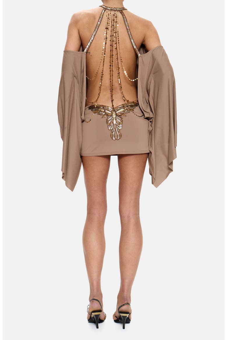Alula Embellished Butterfly Minidress, Alternate, color, BROWN