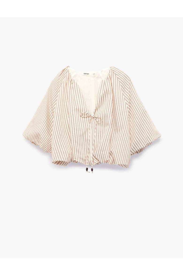 Tied Striped Puff Sleeve Crop Top, Alternate, color, BROWN STRIPE