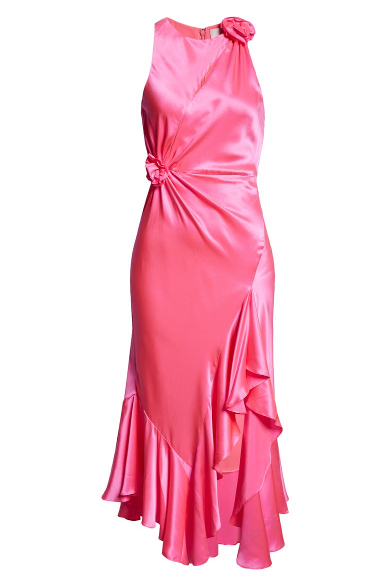 Cates Rosette & Ruffle Detail Silk Dress, Alternate, color, ELECTRIC PINK