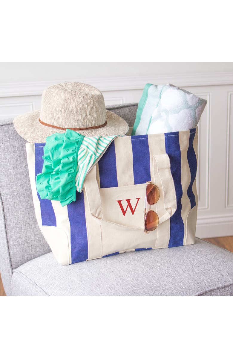 Cathy's Concepts Monogram Stripe Canvas Tote, Alternate, color,
