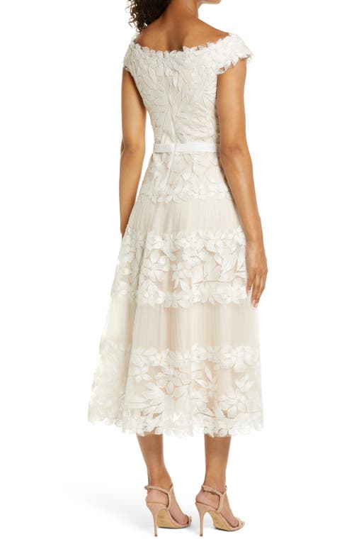 Tadashi Shoji Embroidered Off The Shoulder Midi Dress In Ivory/petal