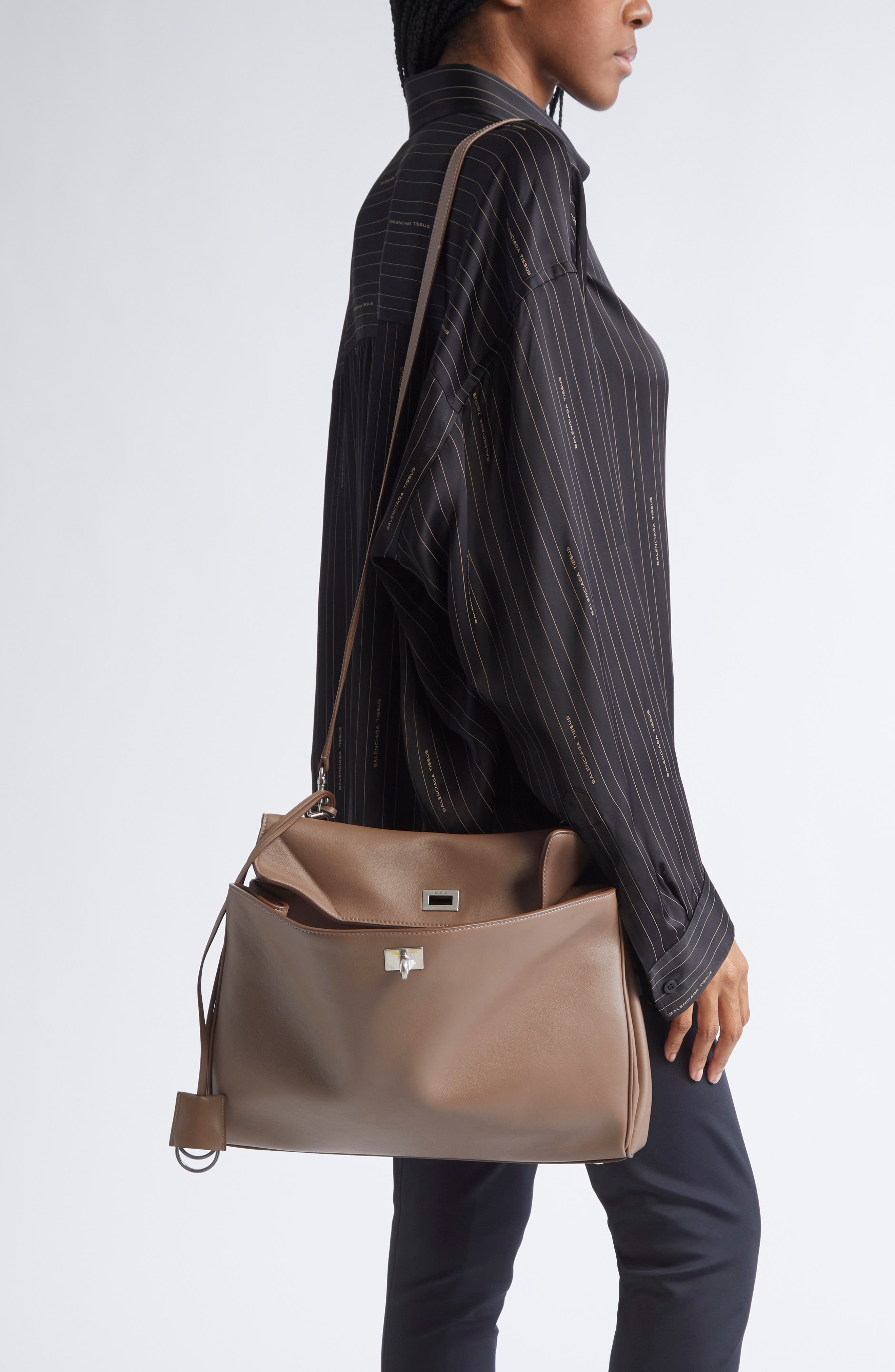 Balenciaga Medium Rodeo Leather Handbag, Alternate, color, 2509 Taupe