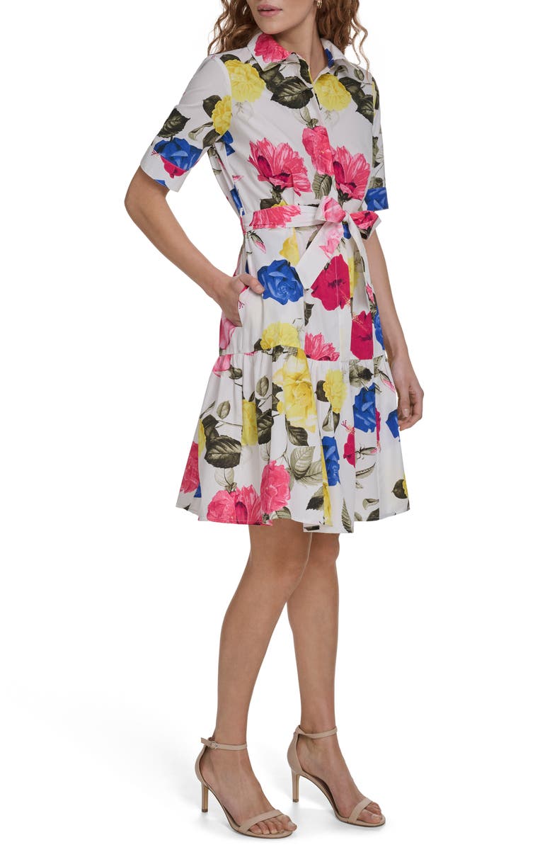 Calvin Klein Short Sleeve Shirtdress, Alternate, color, Ginger Multi