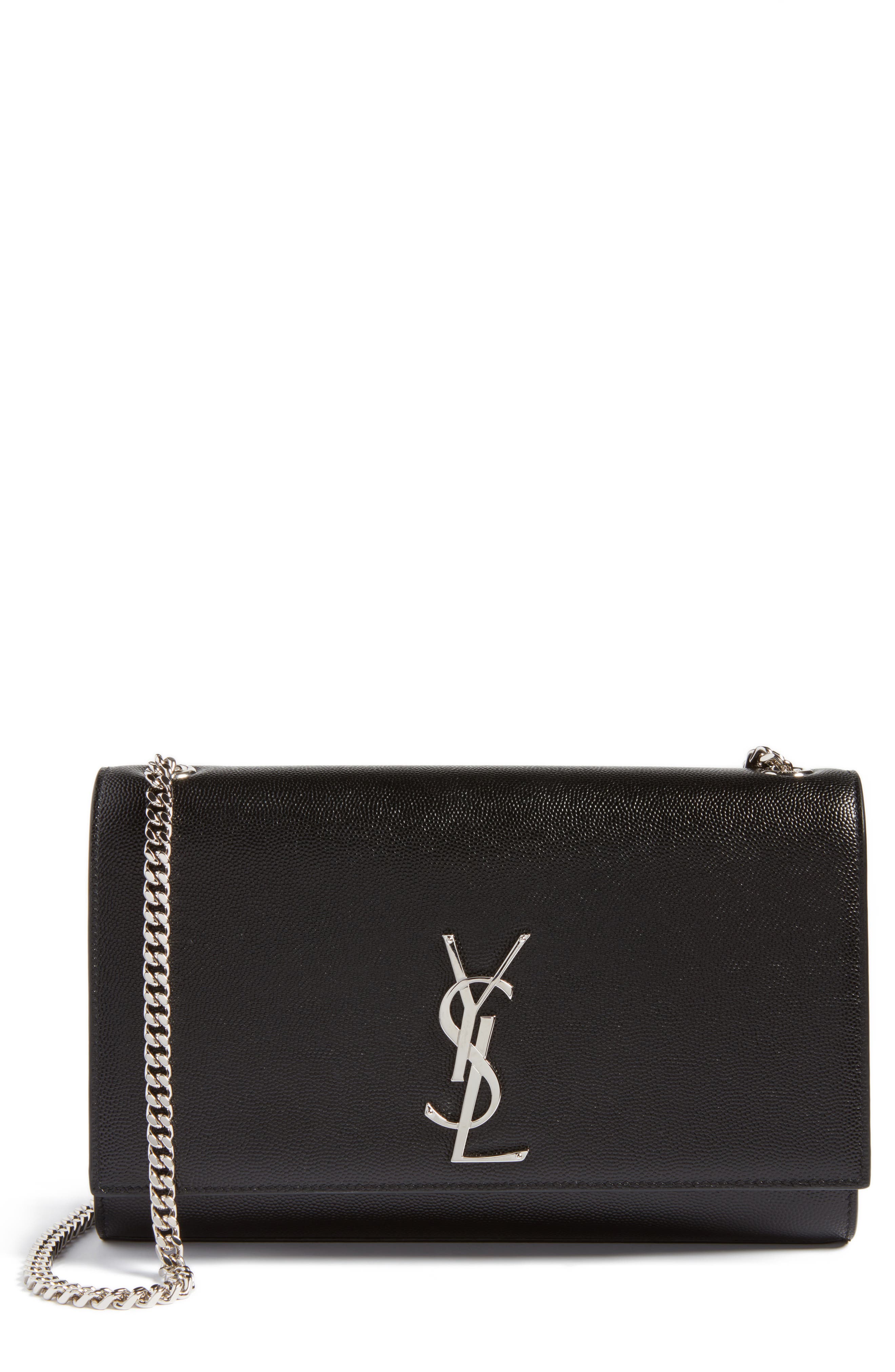 Saint Laurent Medium Kate Leather Wallet on a Chain, Main, color, 