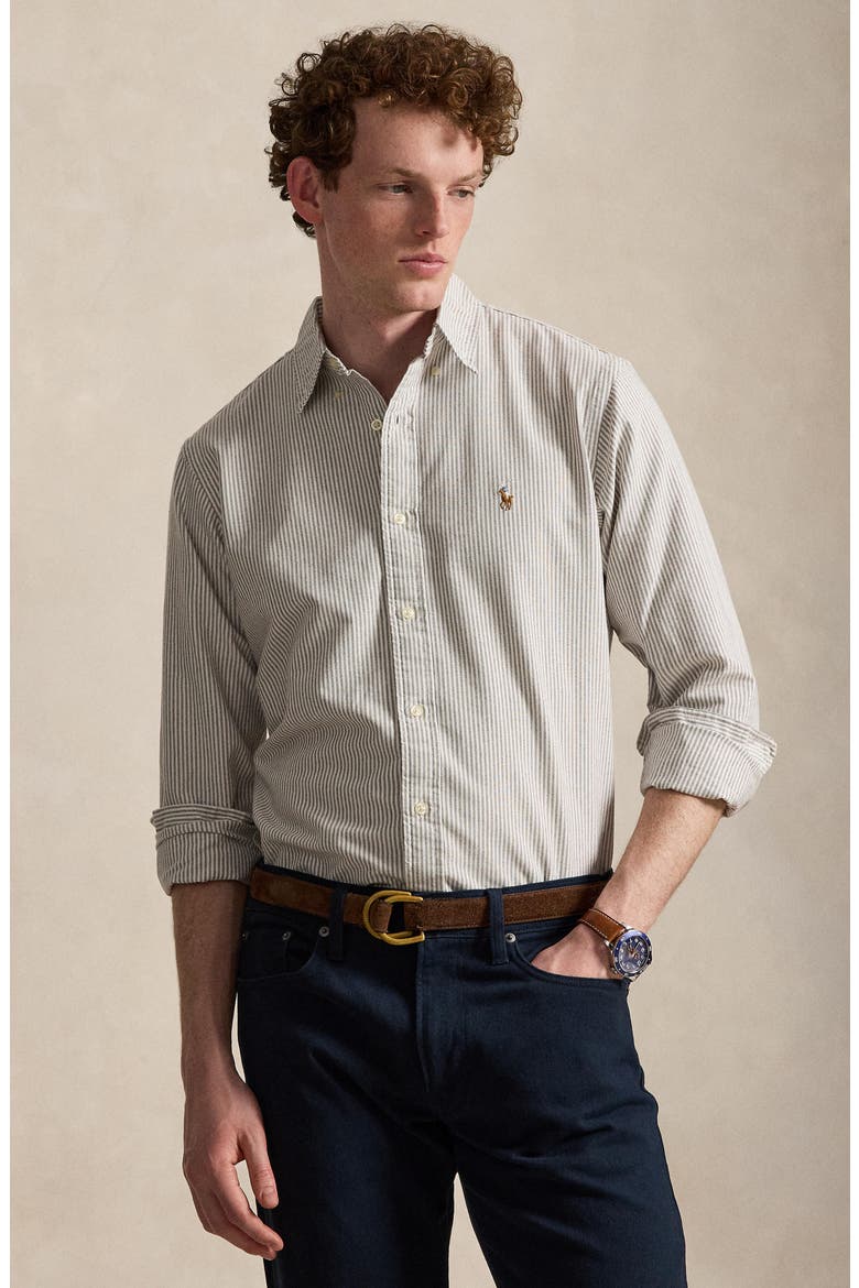 Classic Fit Striped Oxford Shirt, Alternate, color, NUTMEG BROWN WHITE