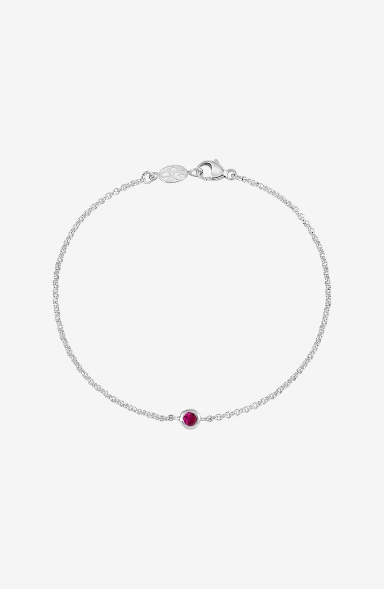 Dower & Hall Single Ruby Dewdrop Chain Bracelet, Main, color, Sterling Silver
