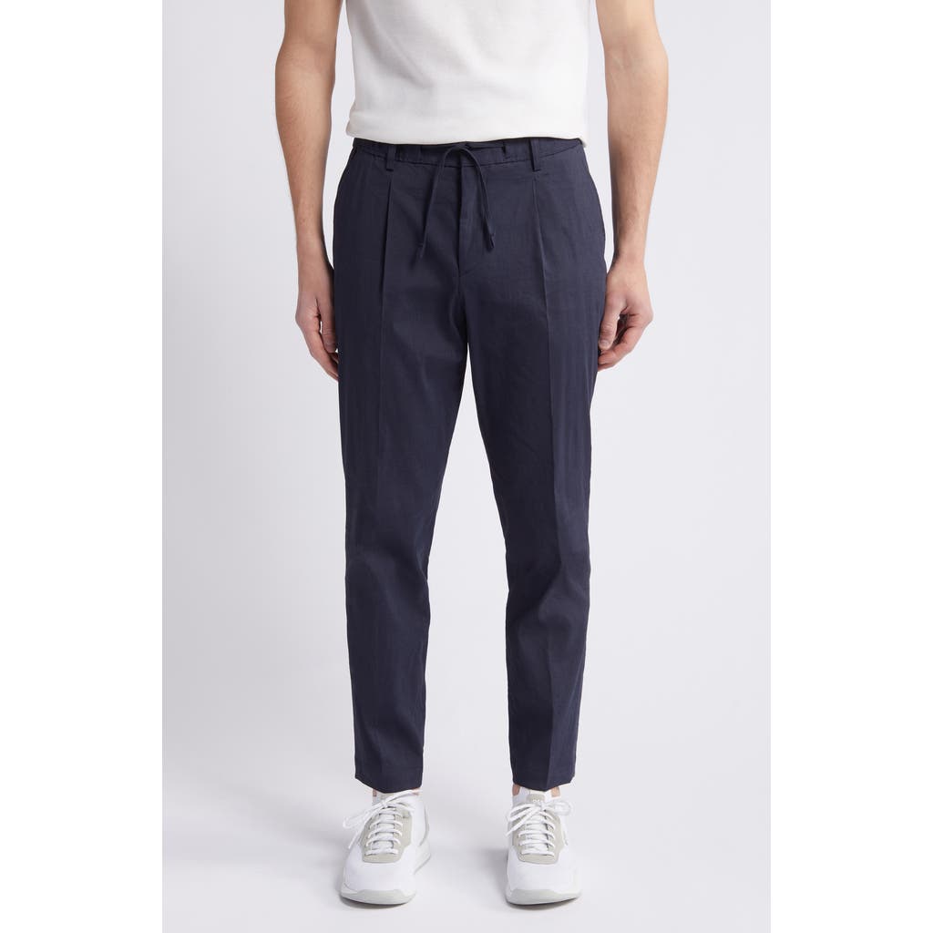 Hugo Boss Boss Perin Linen Blend Drawstring Pants In Dark Blue