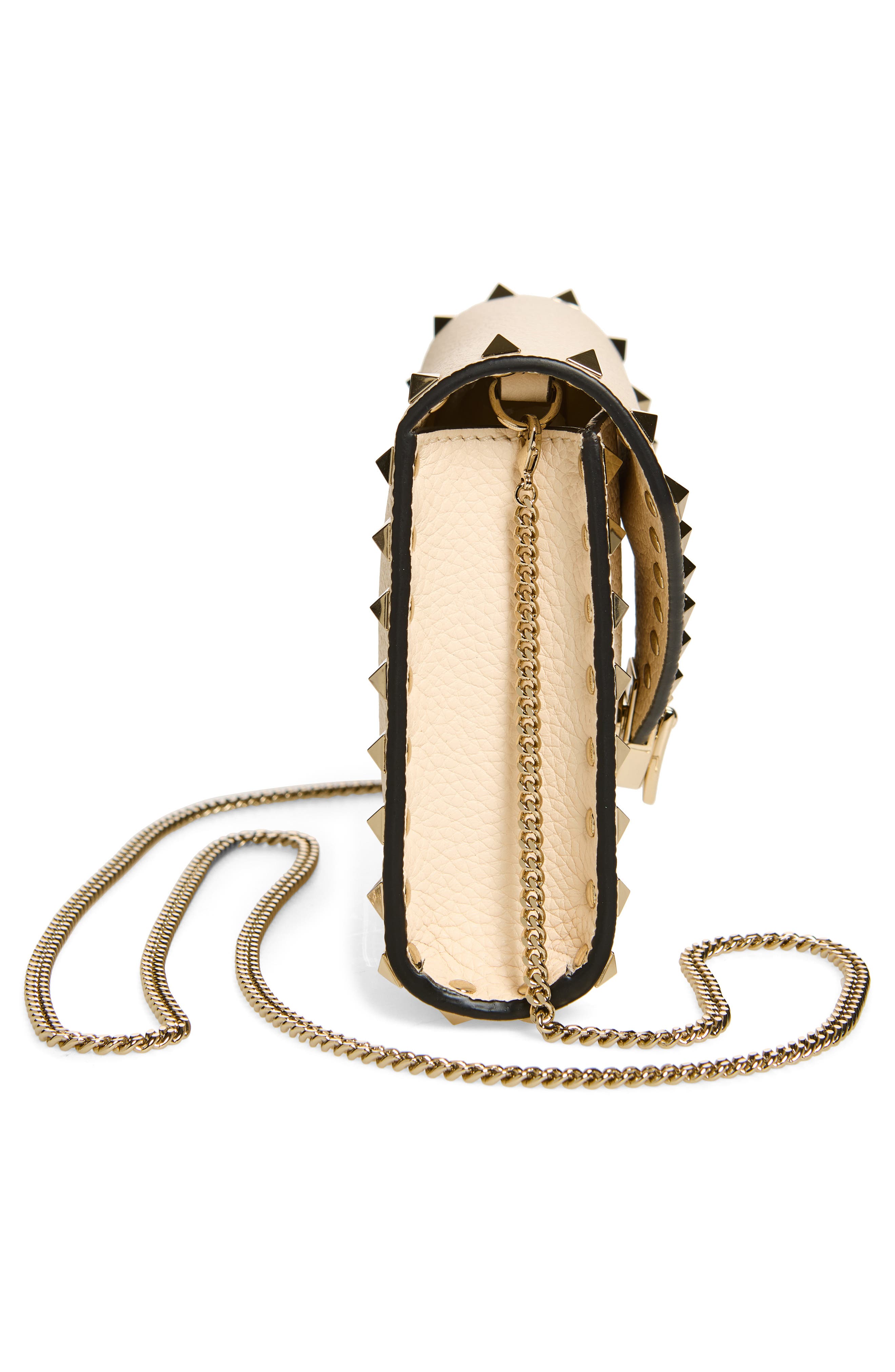 Valentino Garavani Mini Rockstud Leather Shoulder Bag, Alternate, color, Light Ivory