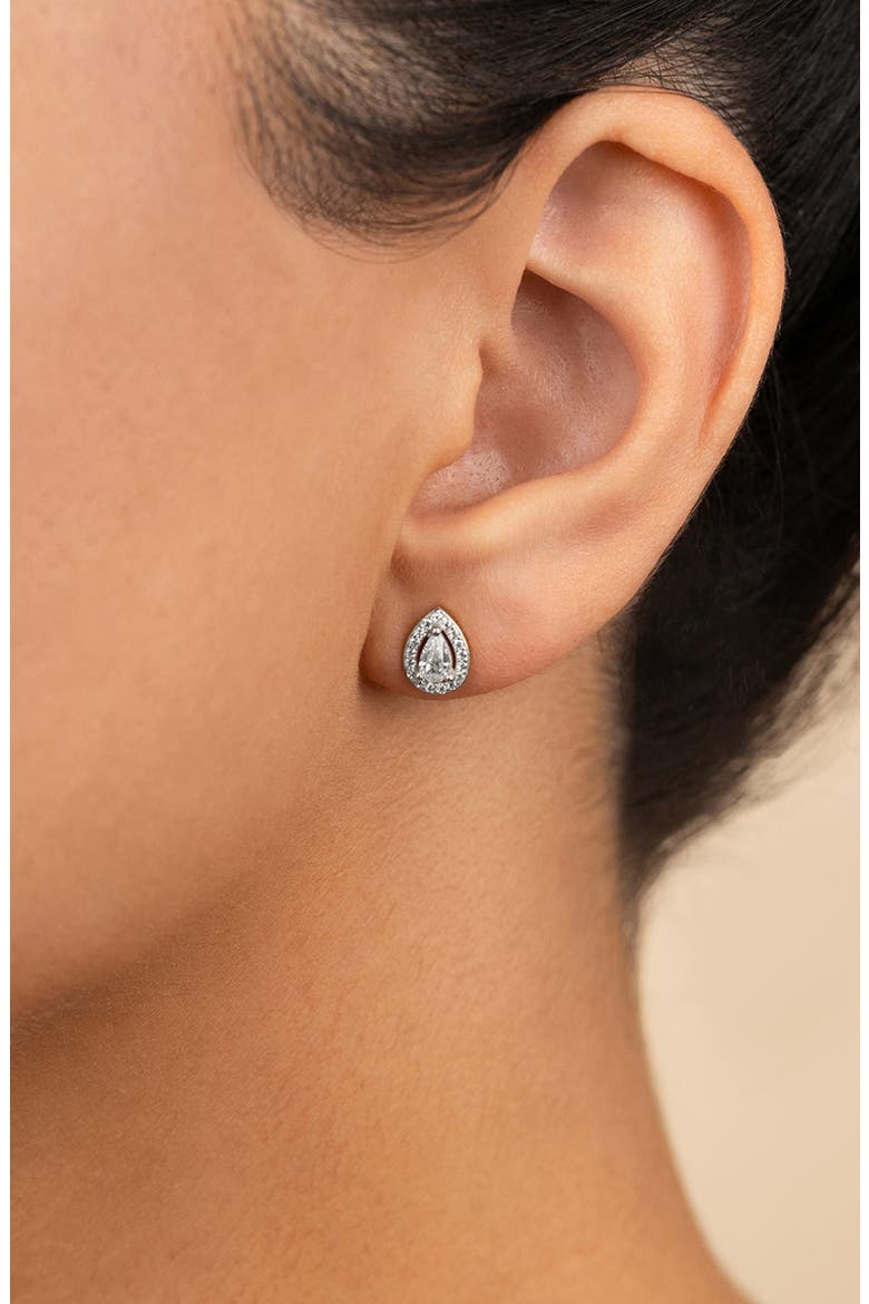 Pear Cut Cubic Zirconia Halo Stud Earrings, Alternate, color, SILVER