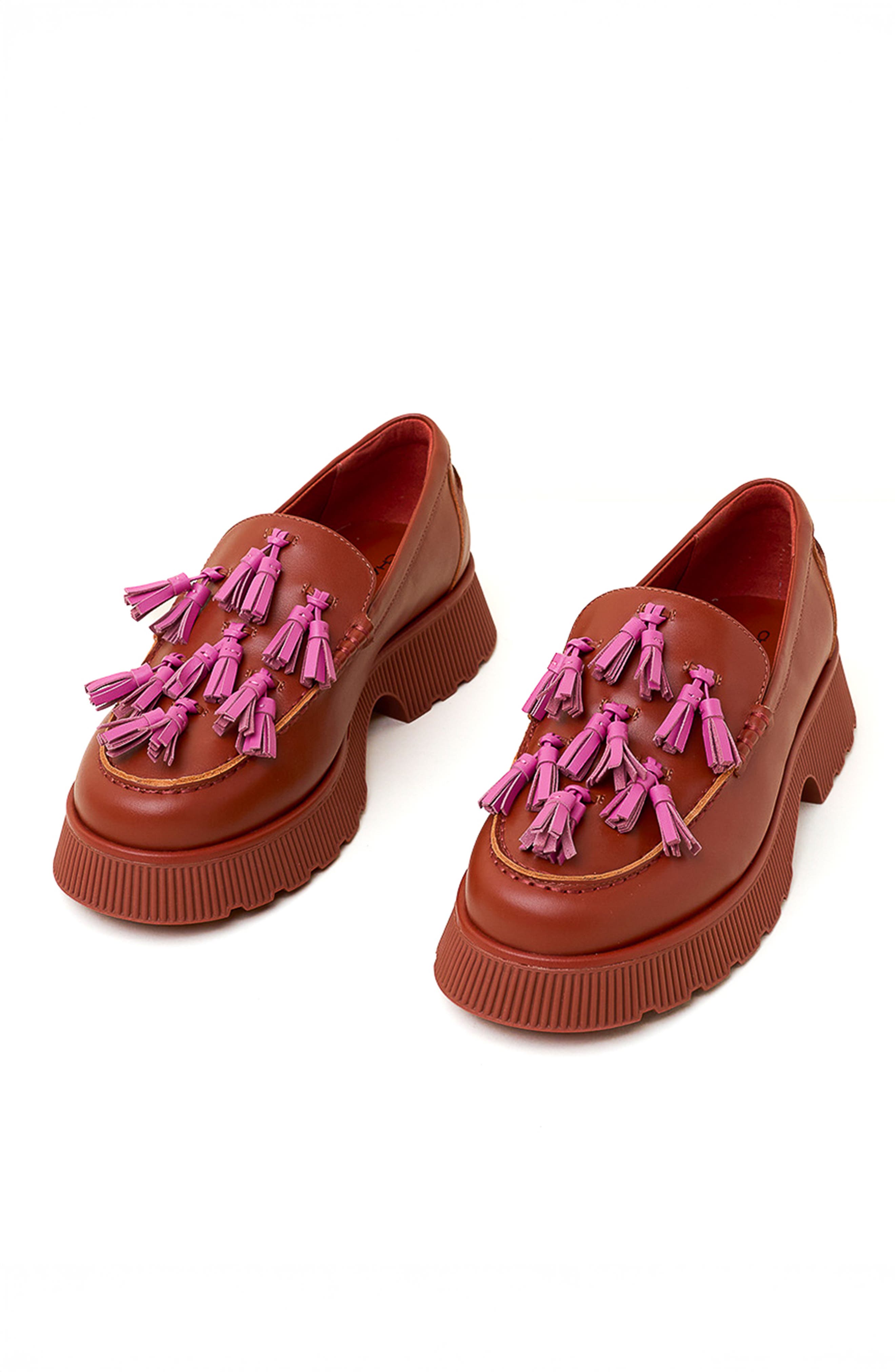 Charlotte Stone Chandler Tasseled Lug Sole Loafer in Sienna 