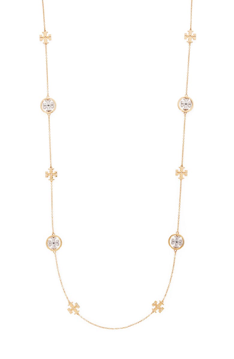 Tory Burch Miller Logo Spinner Rosary Necklace, Main, color,