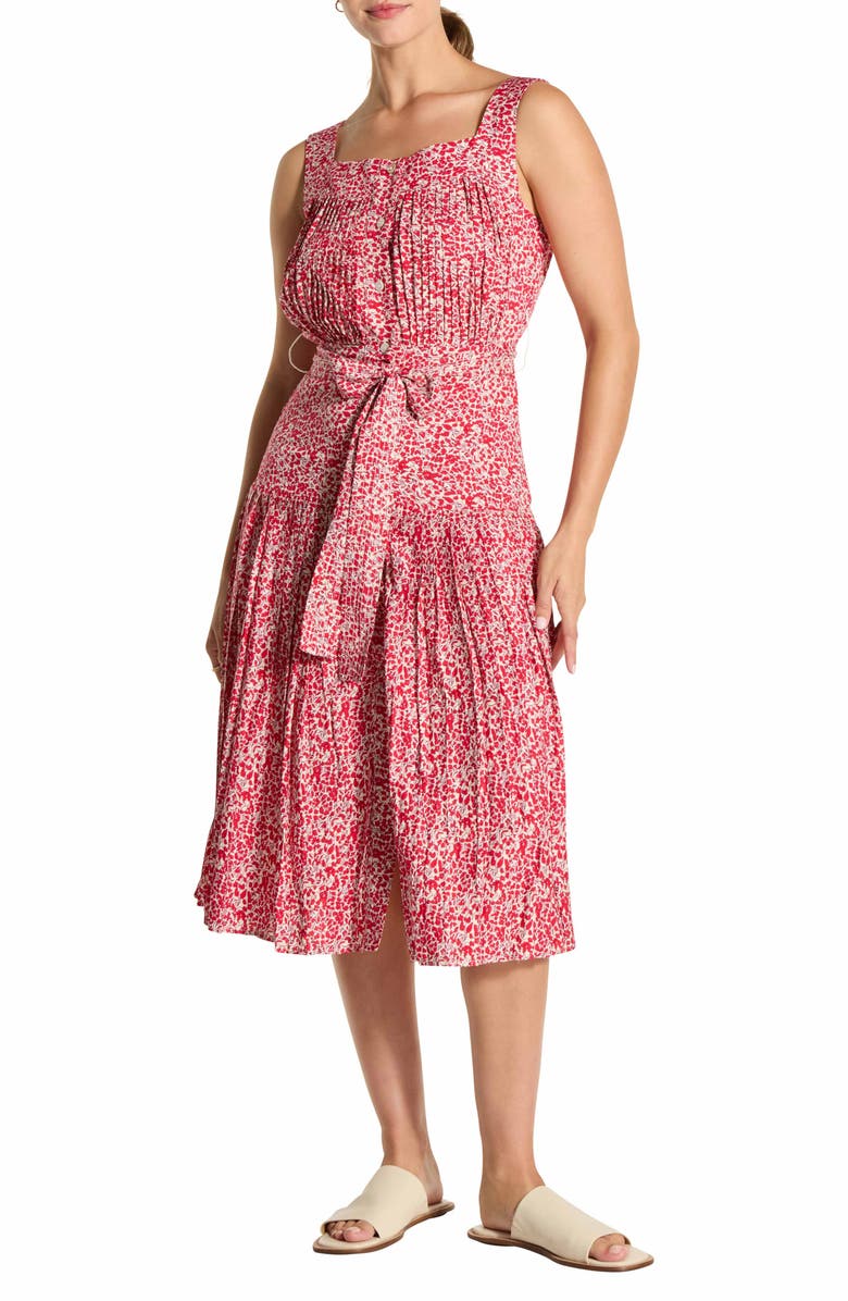 WISHLIST Floral Pleated Midi Sundress, Main, color, Red Floral