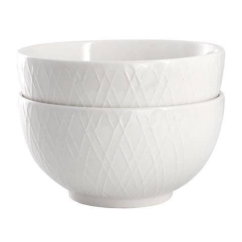 2 Piece Fine Ceramic 6in Cereal Bowl Set in White