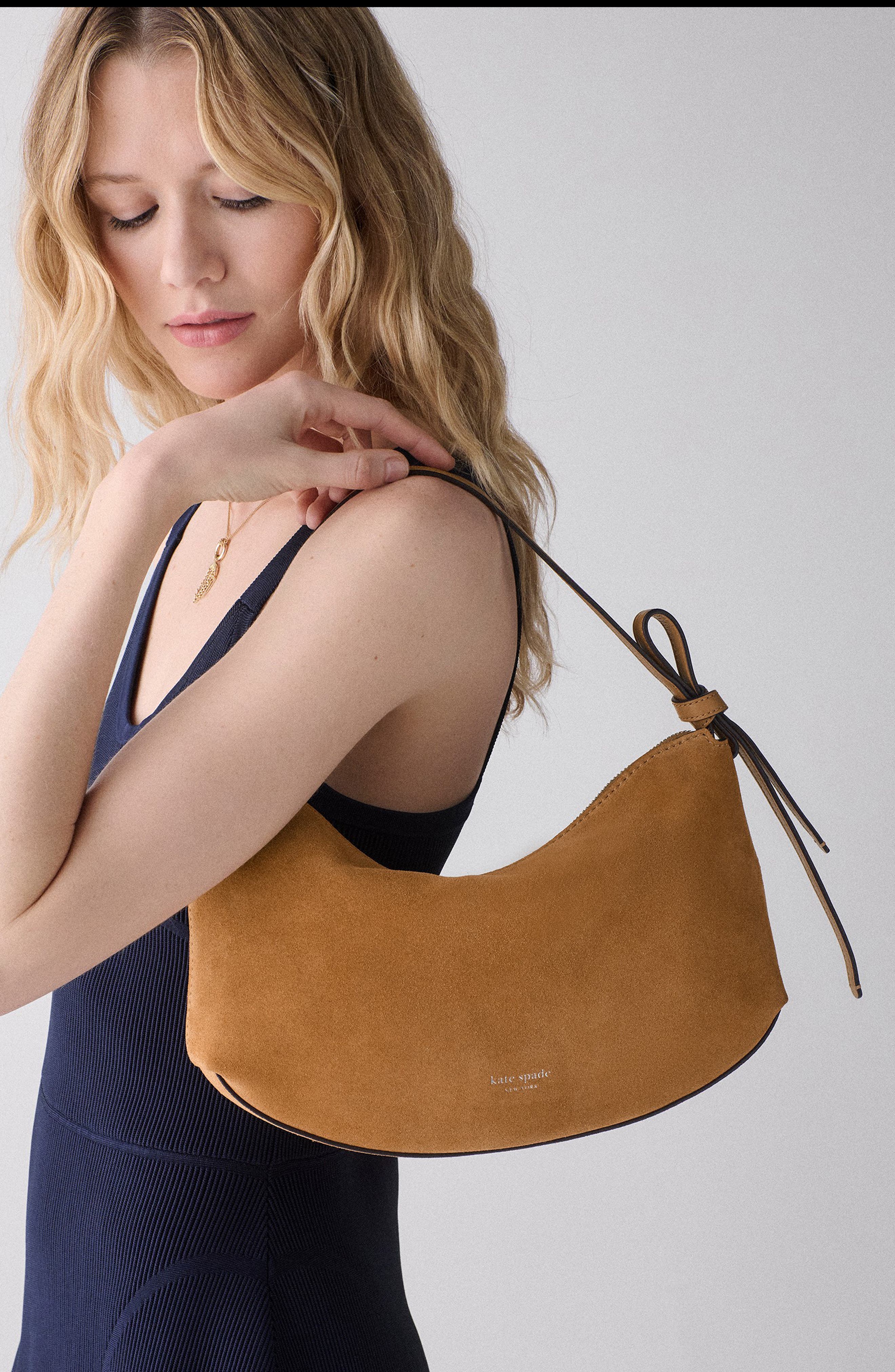Kate Spade New York loop suede shoulder bag, Alternate, color, Garden Soil