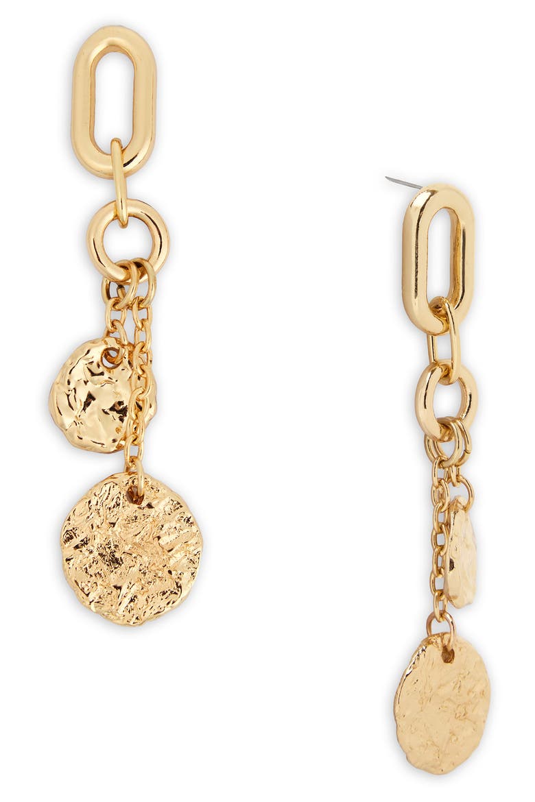 Hammered Disc Drop Earrings, Main, color, GOLD