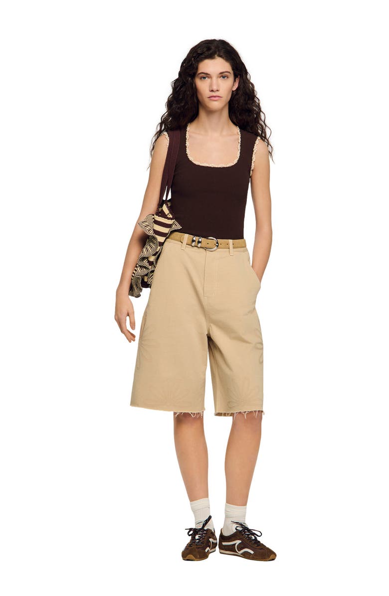 SANDRO Crochet detail knit top, Alternate, color, Brown