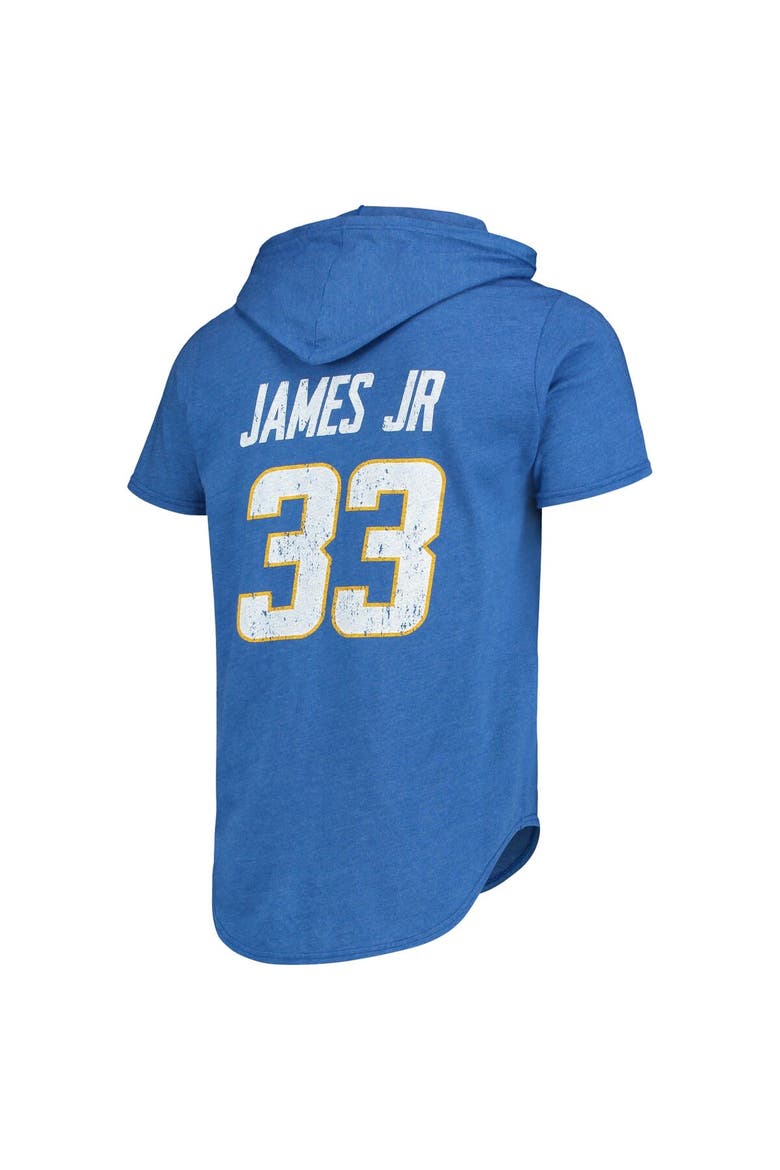 Men's Majestic Threads Derwin James Jr. Heathered Powder Blue Los Angeles Chargers Player Name & Number Tri-Blend Hoodie T-Shirt, Alternate, color, Powder Blue
