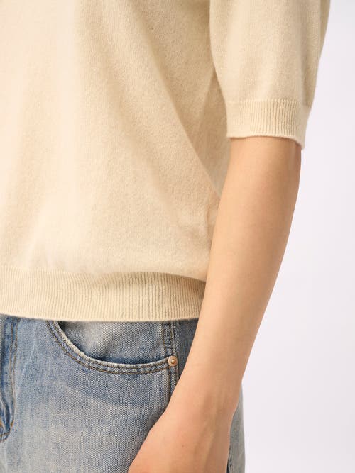 Gobi Mongolian Cashmere Elbow-length Sleeve Cashmere Sweater In White