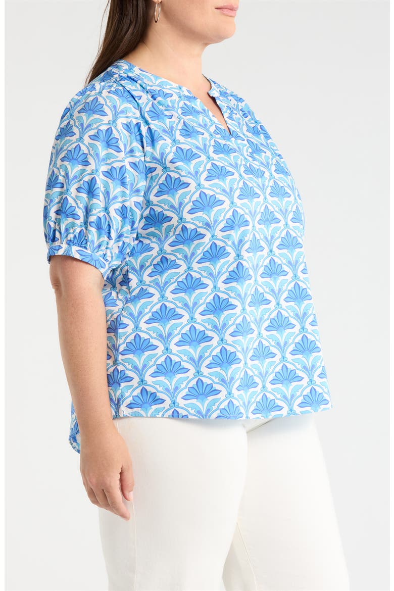 Elyse Geo Neli Puff Sleeve Cotton Top, Alternate, color, BLUES WHITE MULTI