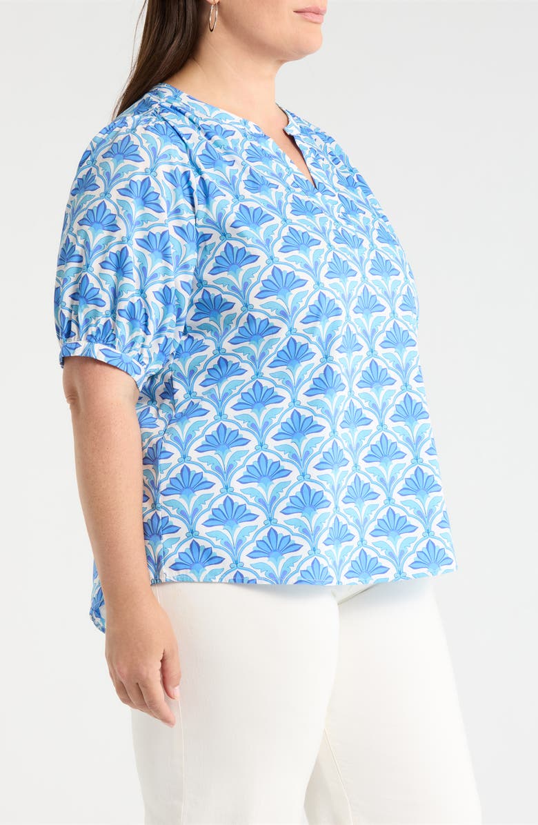 SUGARLIPS Elyse Geo Neli Puff Sleeve Cotton Top, Alternate, color, Blues White Multi