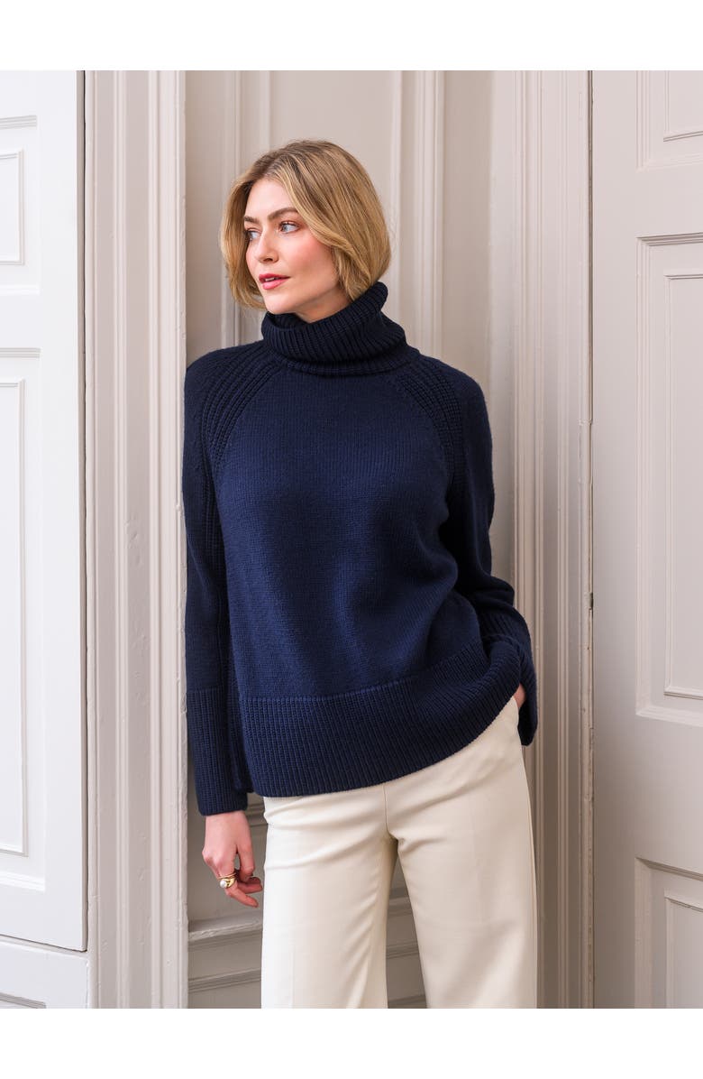 Celtic & Co. Merino Rib Detail Turtleneck Sweater, Alternate, color, Navy