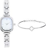 ARGENTO VIVO Square Face Watch & Clover Bracelet Set