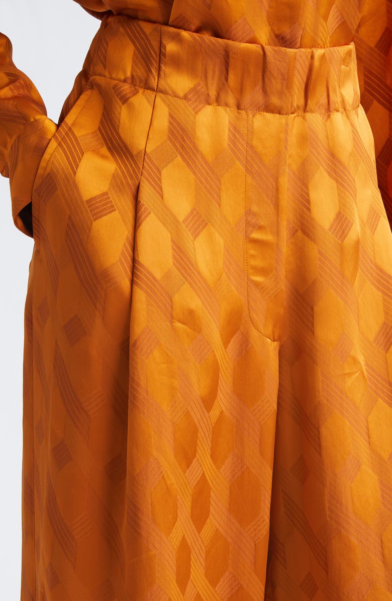 Dries Van Noten Pila Pleated Jacquard Satin Wide Leg Pants, Alternate, color, Orange