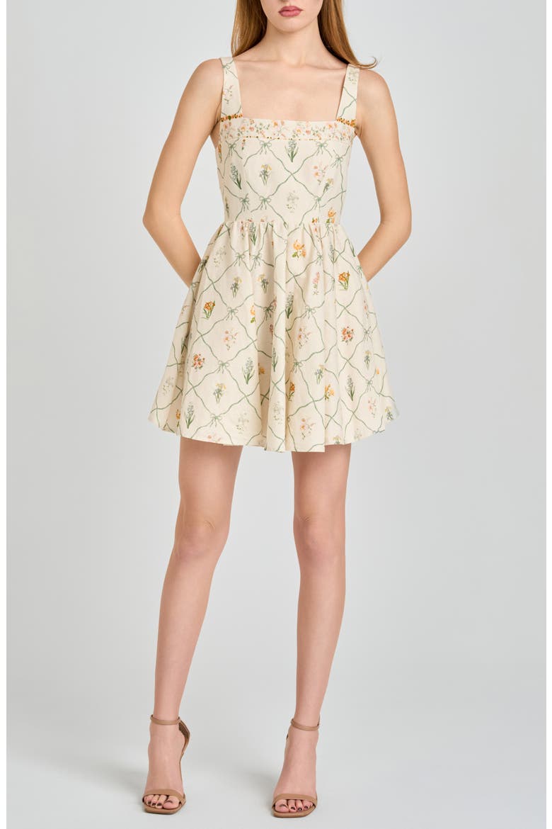Amelia Floral Print Linen Blend Sundress, Main, color, IVORY BOTANICAL