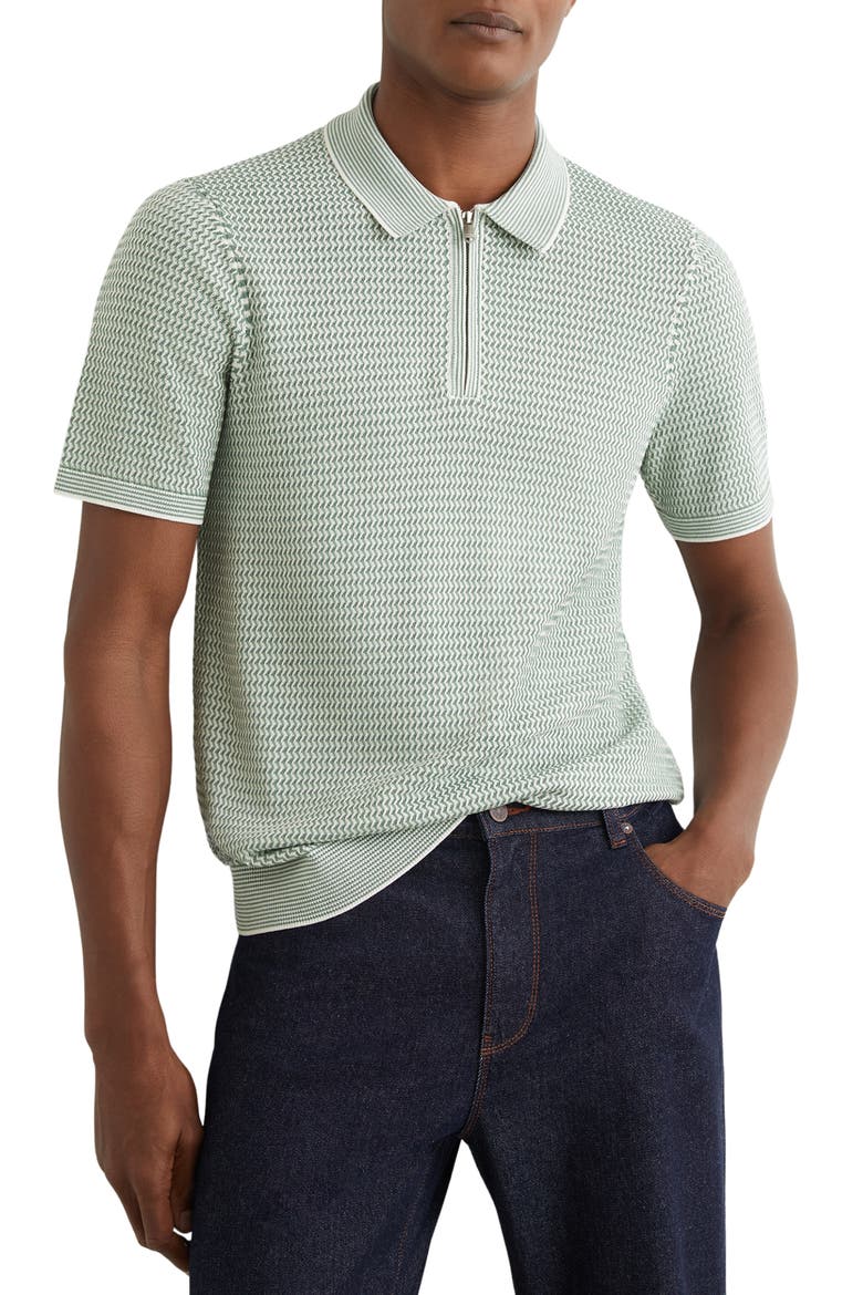 Brink Textured Stitch Quarter Zip Polo, Main, color, SOFT SAGE GREEN