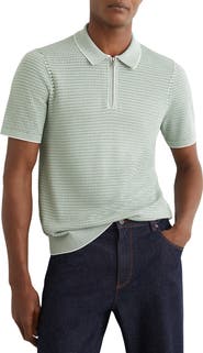 Reiss Brink Textured Stitch Quarter Zip Polo