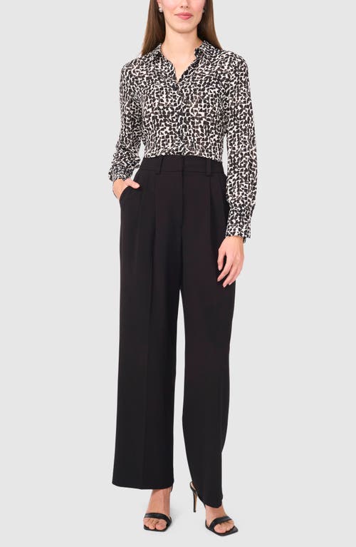 Halogenr Halogen(r) Geo Print Crepe Button-up Shirt In Rich Black