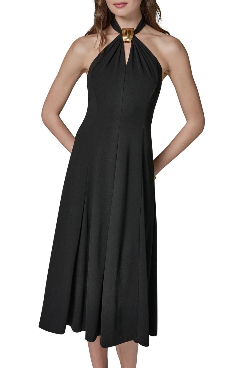 Donna Karan New York Keyhole Hardware Halter Dress, Main, color, Black