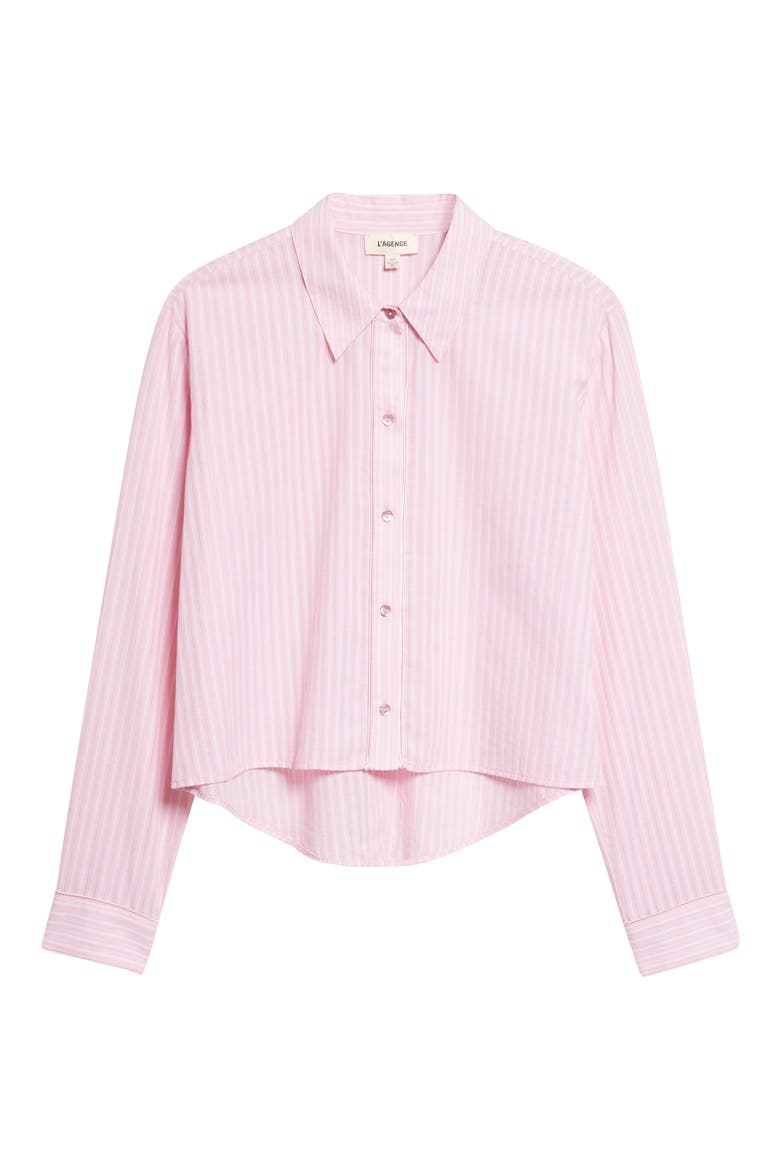 Cosette Stripe High-Low Cotton Crop Button -Up Shirt, Alternate, color, CAMEO PINK/ IVORY STRIPE