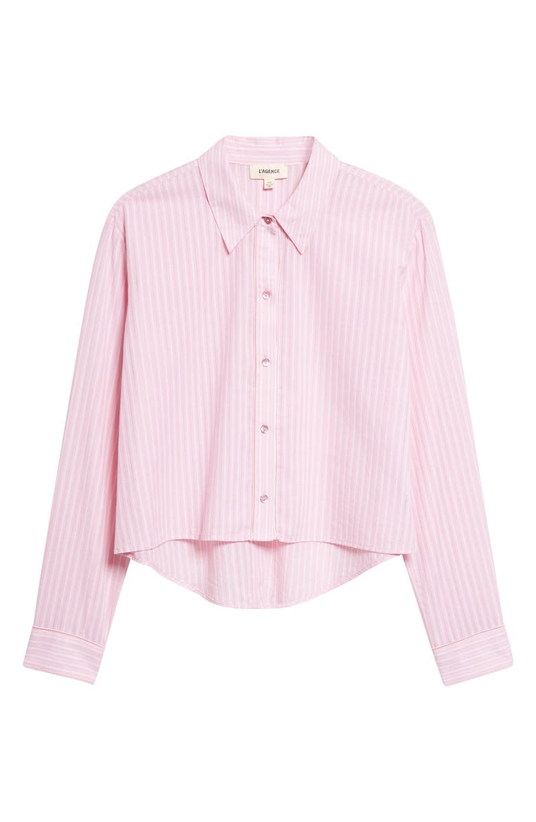 L'AGENCE Cosette Stripe High-Low Cotton Crop Button -Up Shirt, Alternate, color, Cameo Pink/ Ivory Stripe