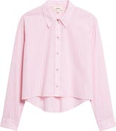L'AGENCE Cosette Stripe High-Low Cotton Crop Button -Up Shirt