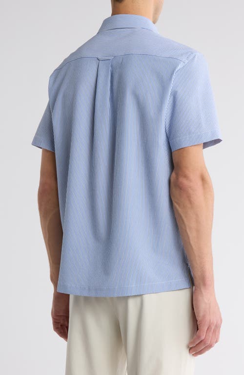 Greg Norman Stripe Seersucker Short Sleeve Button-up Golf Shirt