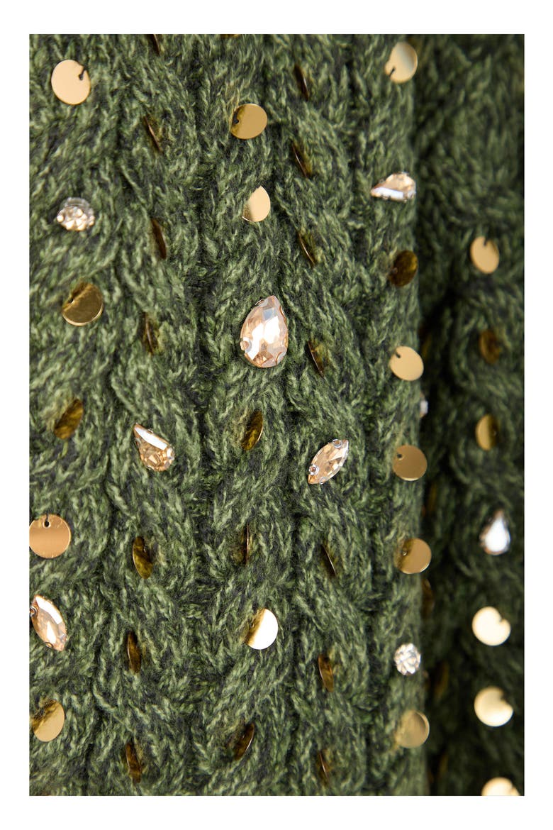 Sequin & Rhinestone Open Front Cardigan, Alternate, color, GREEN