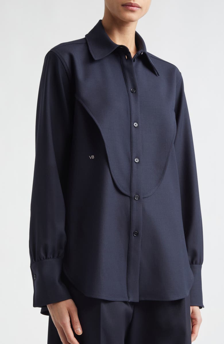 Victoria Beckham Yoke Detail Stretch Button-Up Shirt, Alternate, color, Midnight